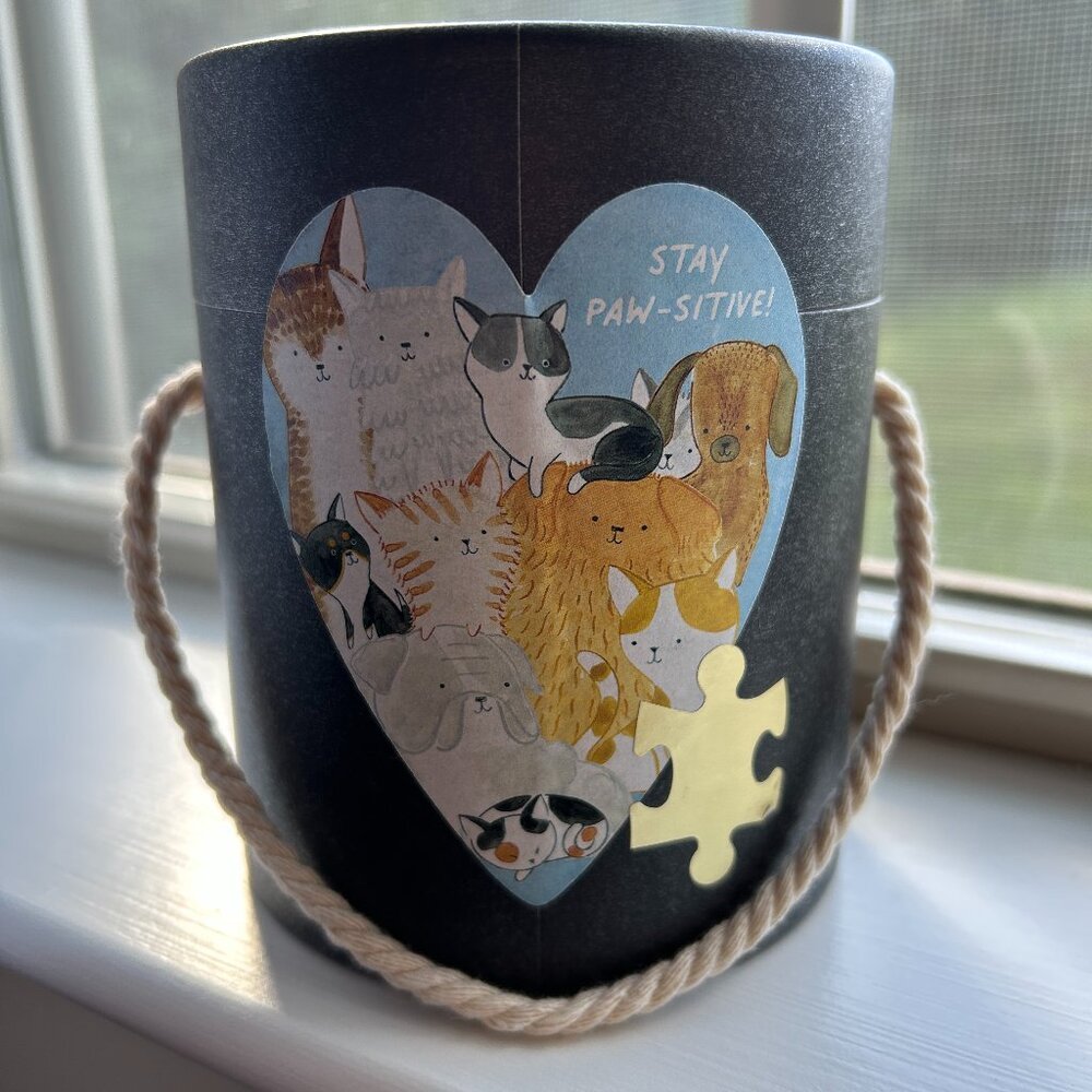 Demdaco Art Hearts 100 Jigsaw Puzzle 8.58" x 10.3" Stay Paw-Sitive! Dogs Cats